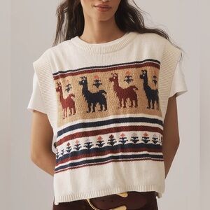 Anthropologie Cream Llama Knit Vest NWOT